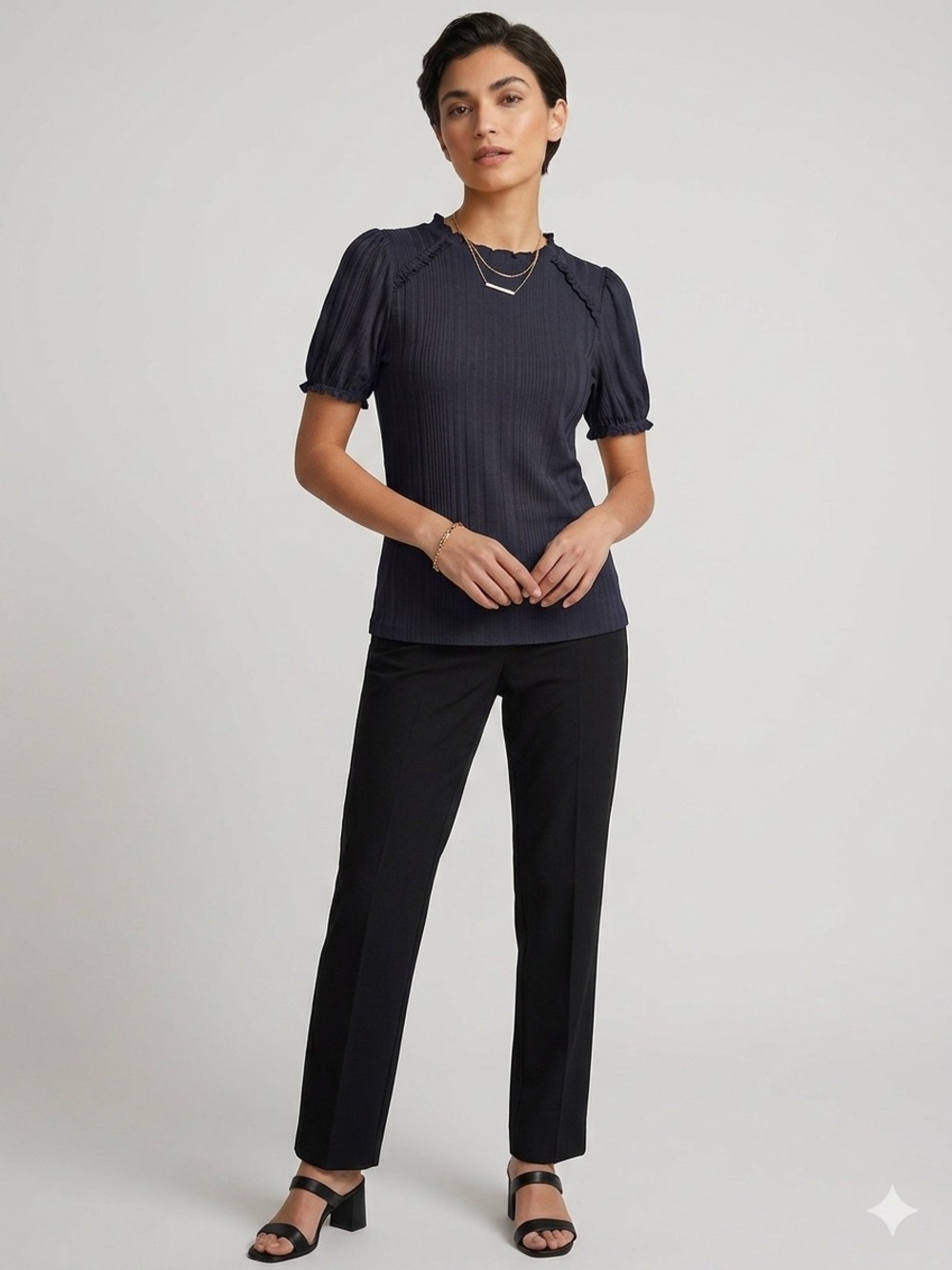 Loft Women's Navy Short-Sleeve Ribbed Top